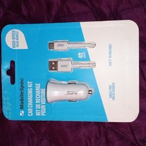 NEW!!!! Android "Mobilespec" white 4 ft car charging kit